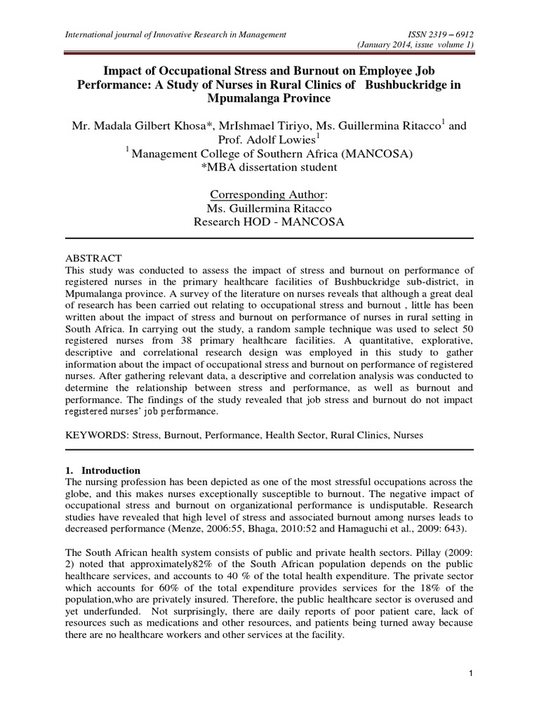 Impact of Occupational Stress and Burnout | PDF | Self-Improvement ...