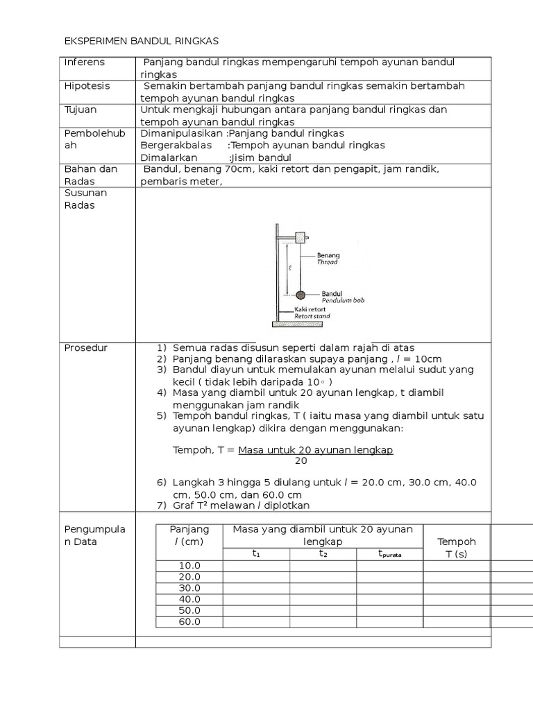 Eksperimen Bandul Ringkas Jawapan Pdf