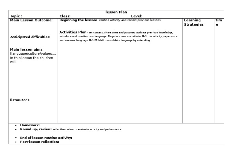 Comprehensive Lesson Plan Template | PDF | Art | Self-Improvement
