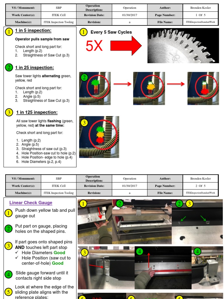 ITEK Inspection Standard Work Guide | PDF | Tools | Manufactured Goods
