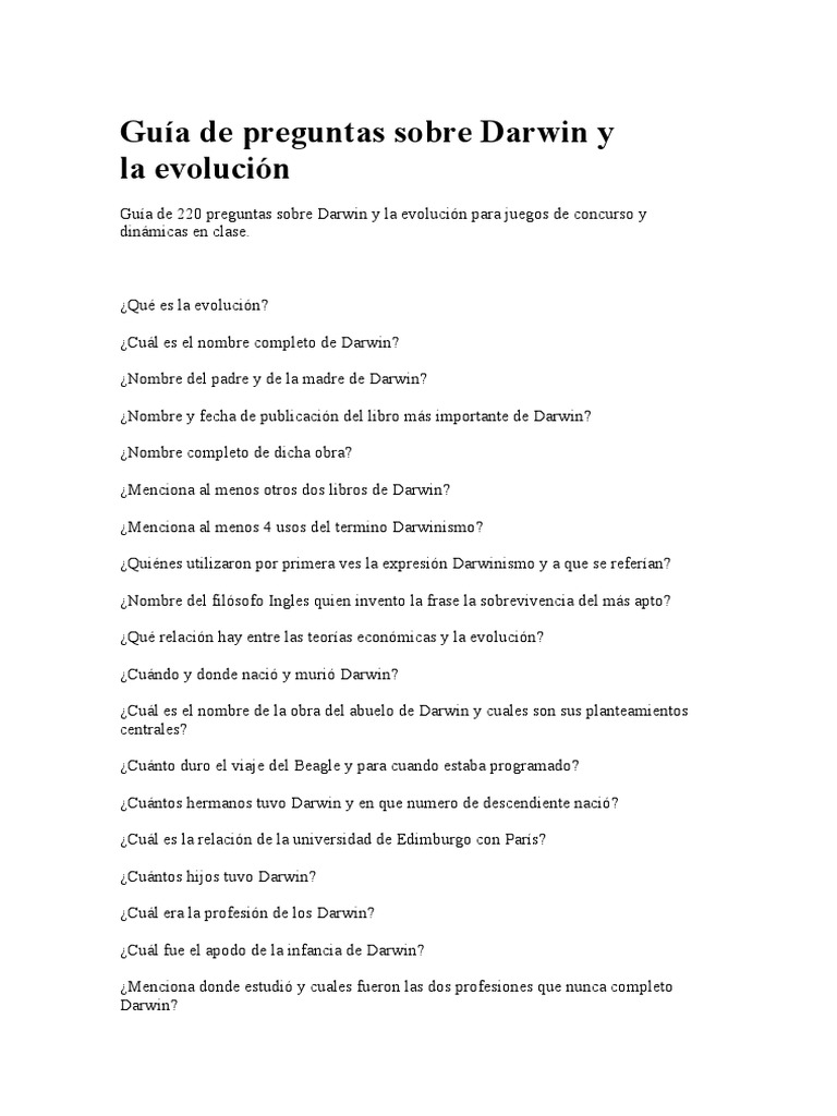 Preguntas sobre la teoria de darwin