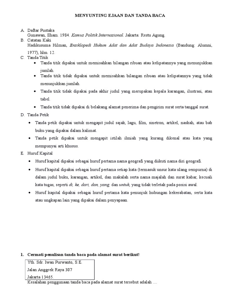Menyunting Ejaan Dan Tanda Baca Teori Dan Soal