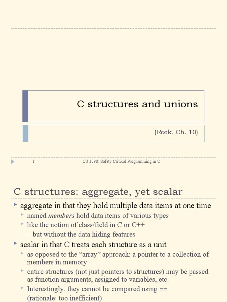 C Structures and Unions: (Reek, Ch. 10) | PDF | Pointer (Computer ...