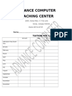 Advance Computer Coaching Center: Tuition Fee Card