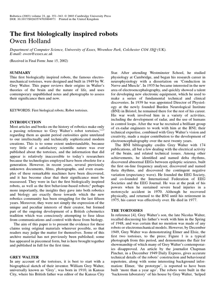 The First Biologically Inspired Robots | PDF | Vacuum Tube | Positive ...