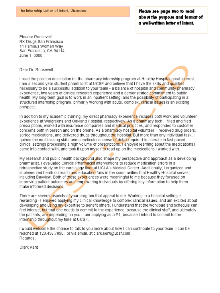 Pharmacy Letter of Intent Internship Pharmacy Medical Prescription