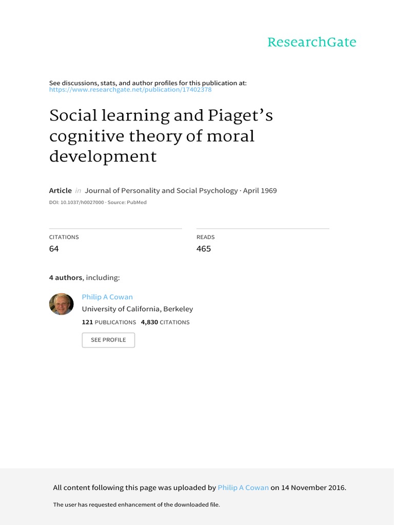 Cowan Et Al 1969 Social Learning and Piagets Theory of Cognitive