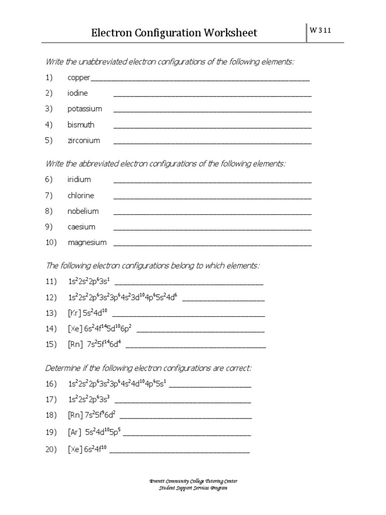 w21 Electron Configuration Worksheet  PDF Pertaining To Electron Configurations Worksheet Answer Key