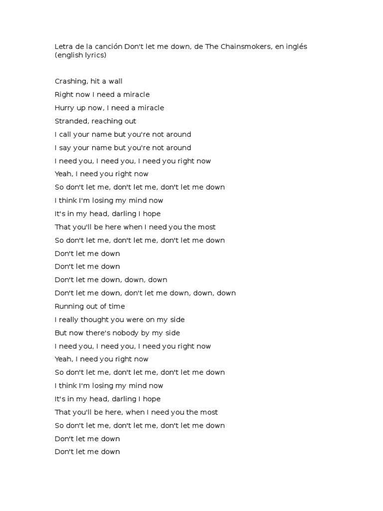 Letra de la canci n dont let me down
