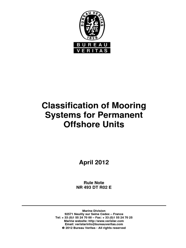 BV Rules For Classification Mooring Systems For Permanents Offshore