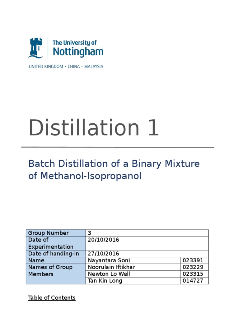 Batch Distillation Laboratory Report Distillation Chemical Processes