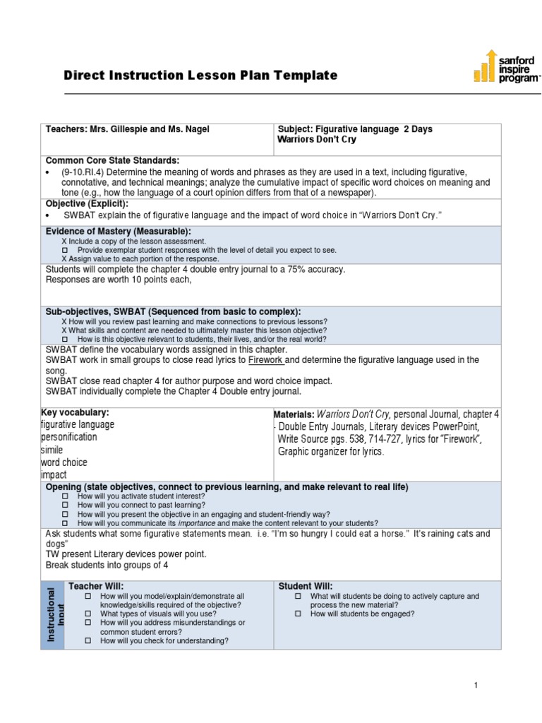 Analyzing Figurative Language in Warriors | PDF | Lesson Plan ...