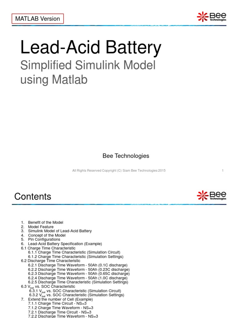 Lead Acid Battery Simplified Simulink Model Using Matlab | PDF ...