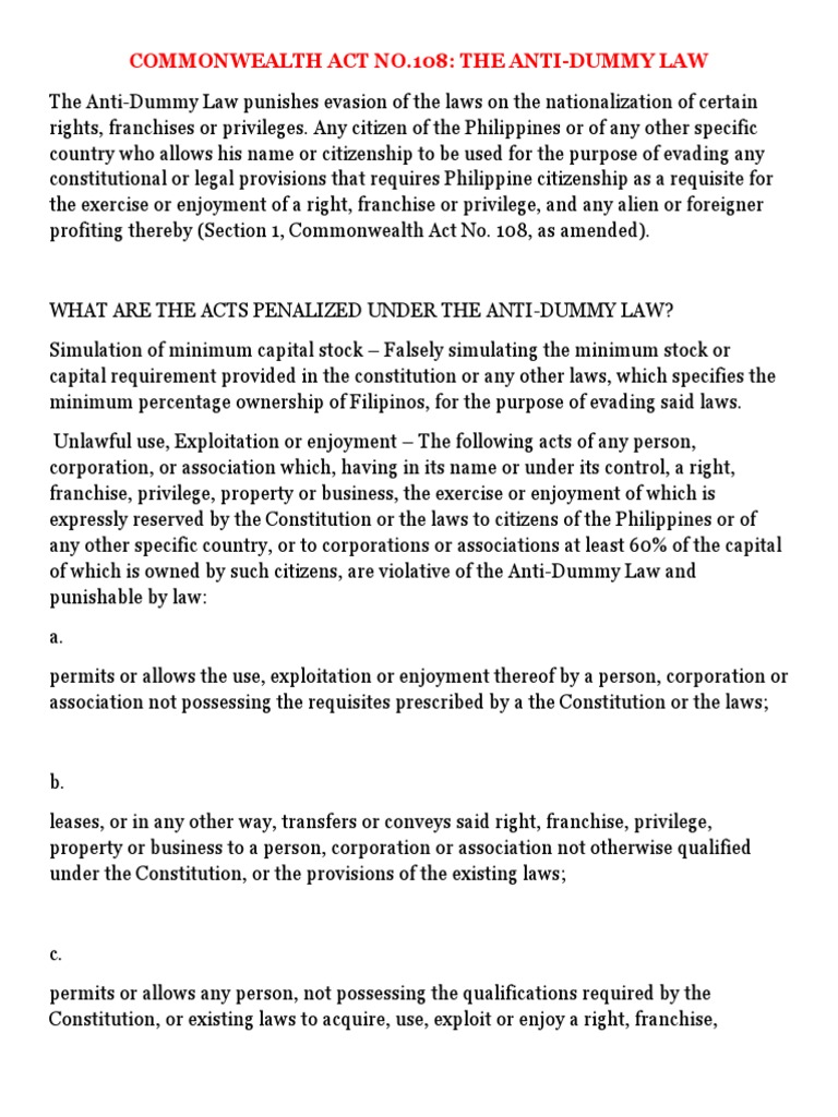 Preventing Evasion of Nationalization Laws An Analysis of the Acts