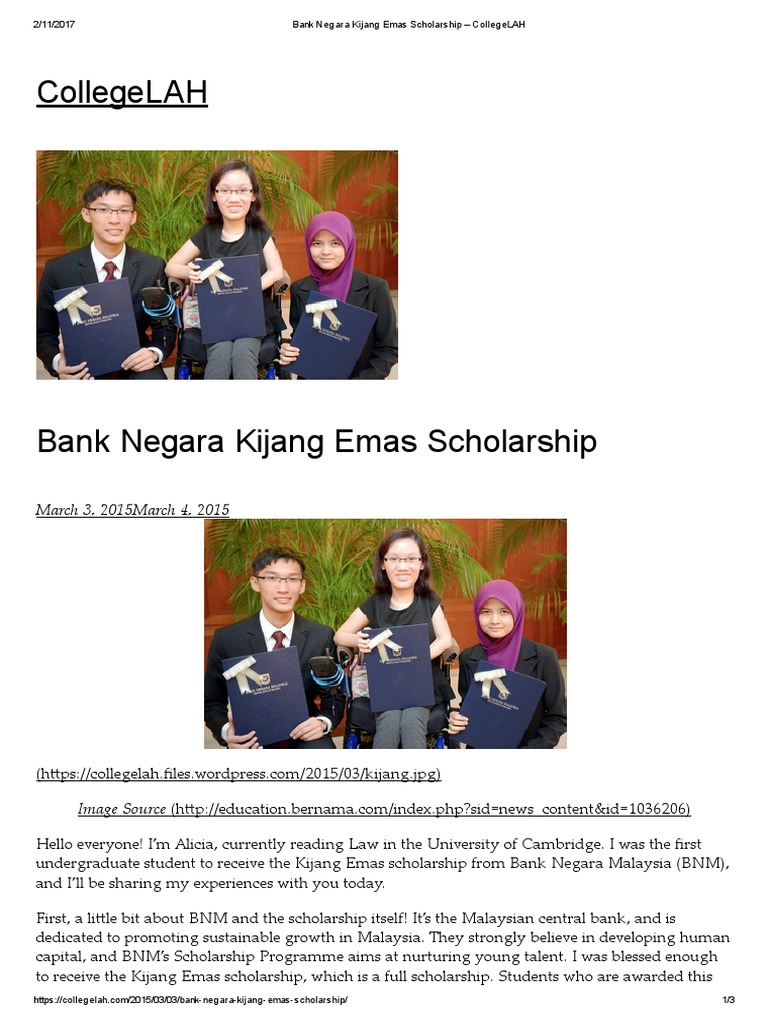 Bank Negara Kijang Emas Scholarship Collegelah Gce Advanced Level United Kingdom Cognition