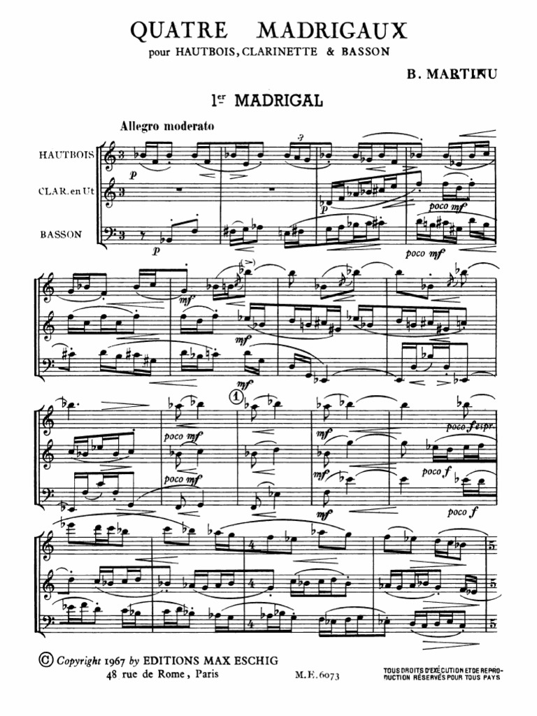 Martinu 4 Madrigaux Oboe and Bassoon Score PDF