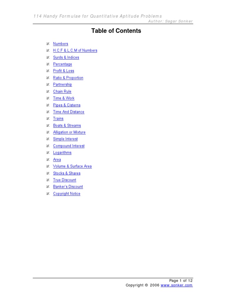 114 Handy Formulae For Quantitative Aptitude Problems | PDF | Area ...