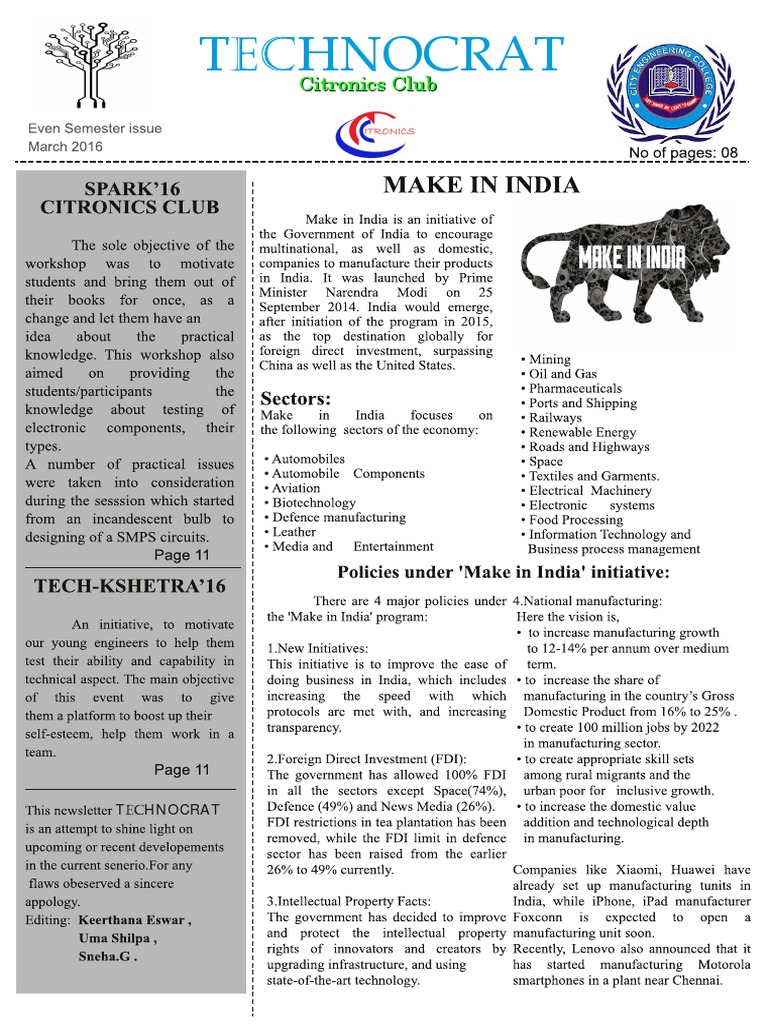 Technocrat Even Semester March 2016 Issue - New Letter | PDF