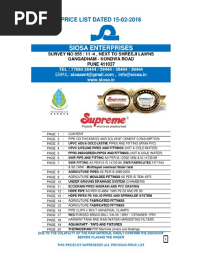Se Supreme Price List 15 02 2016 Pdf Pipe Fluid Conveyance