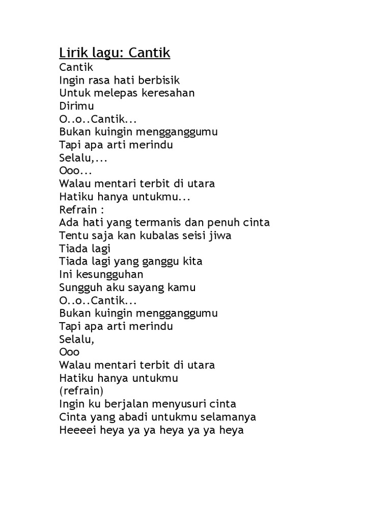 Lirik Lagu Cantik Pdf