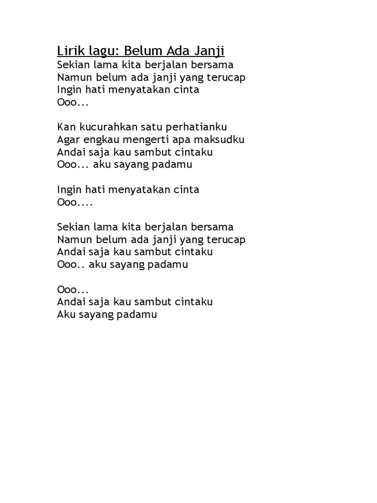 Lirik Lagu Belum Ada Janji