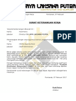 Surat keterangan kerja staff admin CV Jaya Laksana Putra