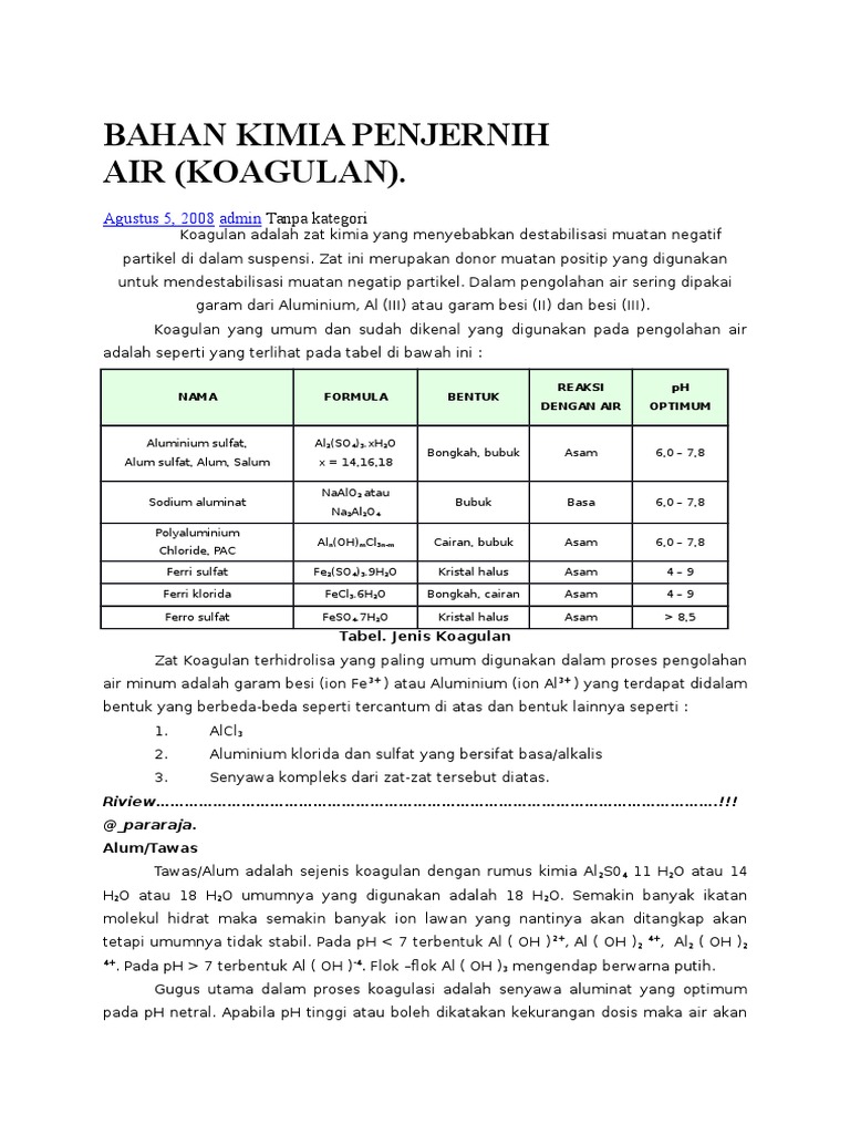 Bahan Kimia Penjernih Air: Jenis dan Penggunaannya untuk Air Bersih dan Sehat
