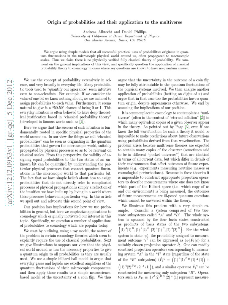 Quantum Origins of Probability in Cosmology | PDF | Quantum Mechanics ...