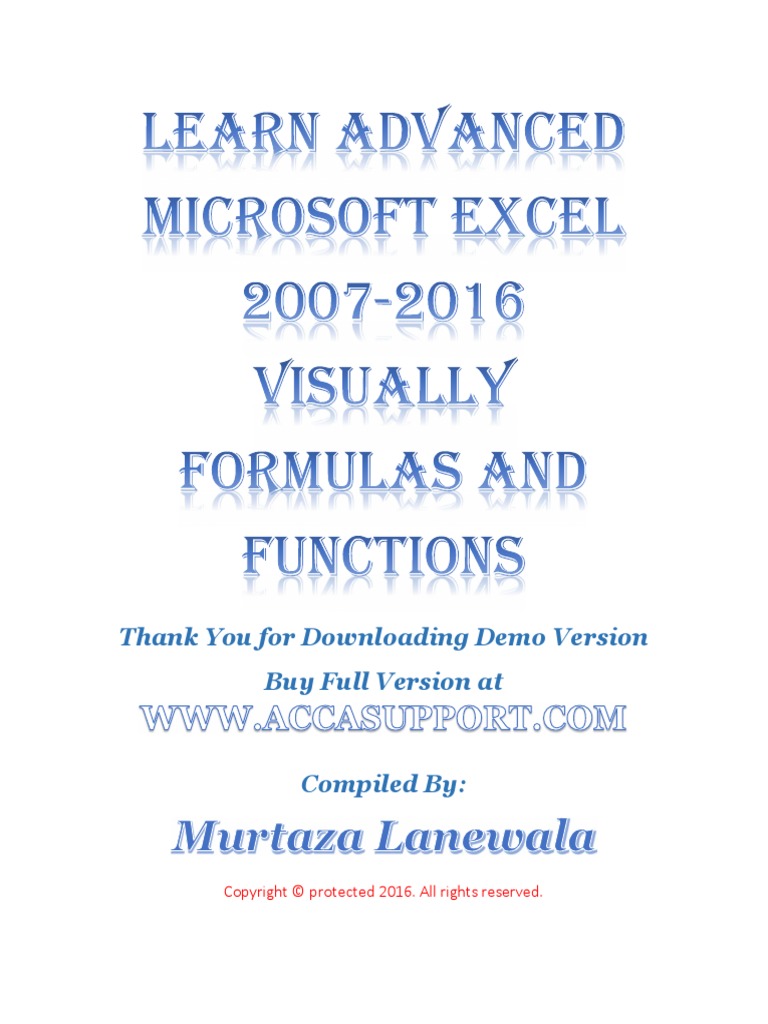 Learn Advanced Microsoft Excel 2007 2010 2013 2016 Visually Formulas ...