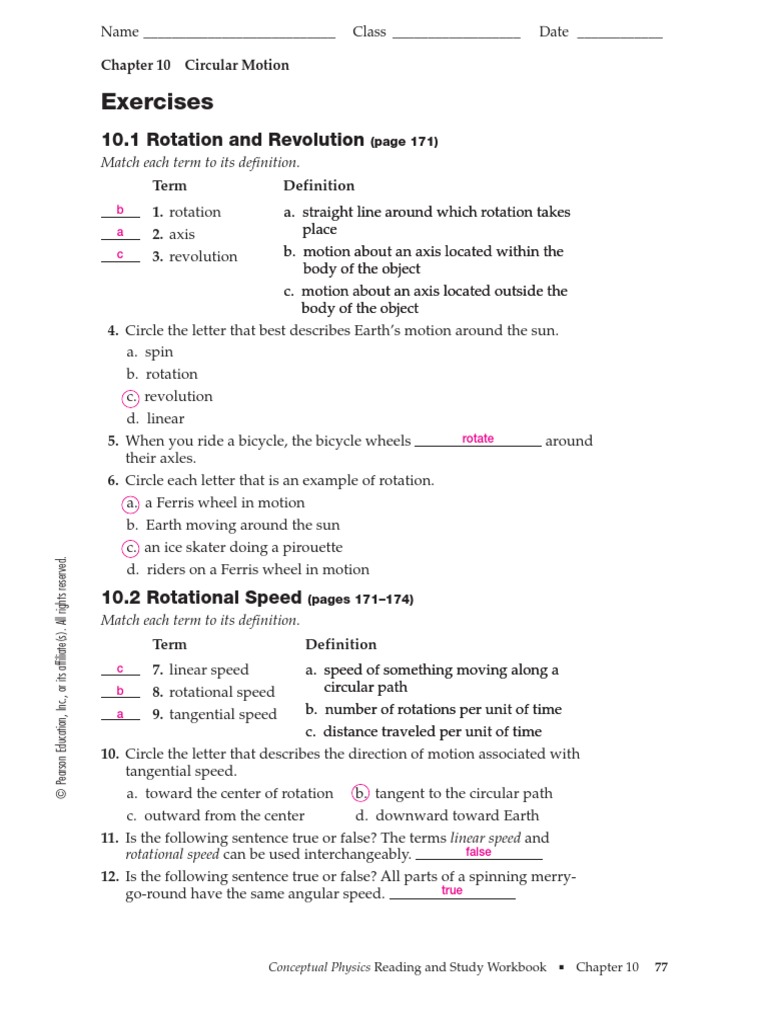 CH 10 Circular Motion Exercises Answers | PDF | Speed | Rotation Around ...