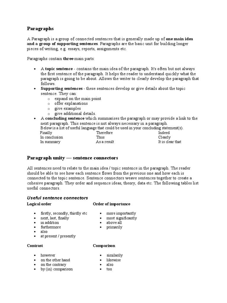 ACADEMIC WRITING - Paragraphs PDF | PDF | Paragraph | Sentence ...