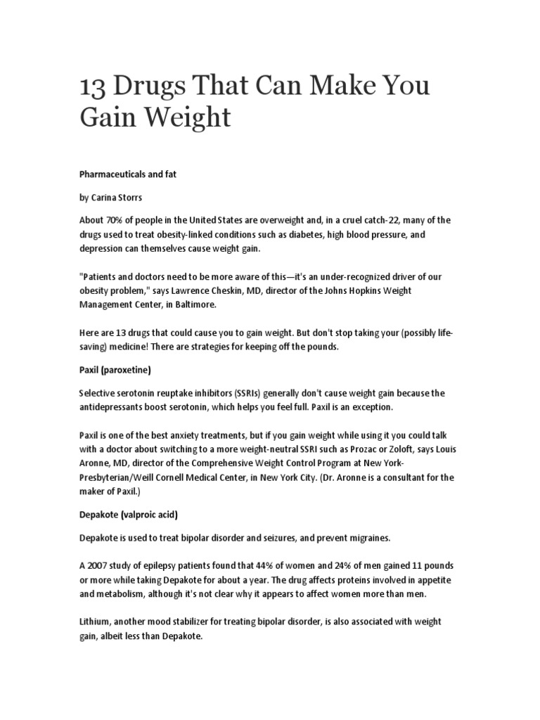 13 Drugs That Can Make You Gain Weight Pharmaceuticals and Fat PDF