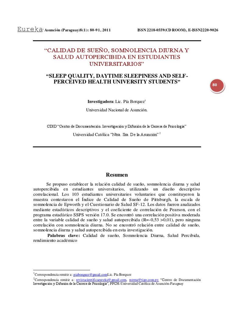 Calidad de Sueño y Salud Autopercibida | PDF | Dormir | Ciencias del ...