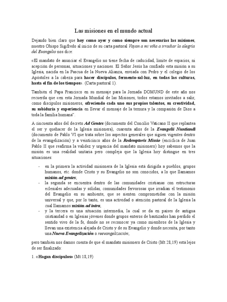 La Misión Católica en el Mundo Actual | PDF | Misionero | Iglesia Católica