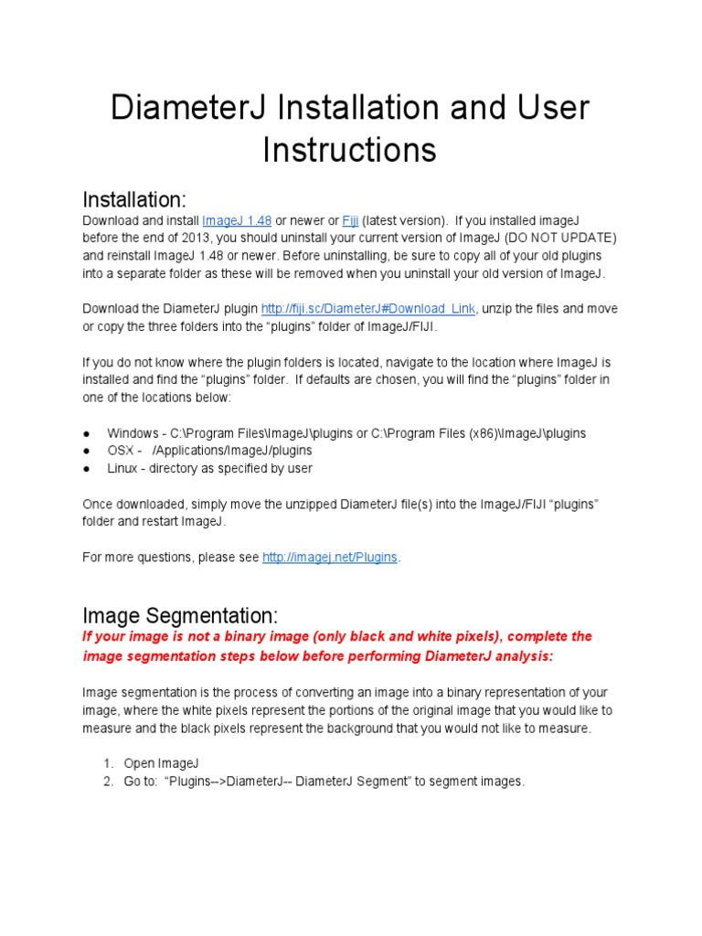 DiameterJ Plugin Installation Guide | PDF | Image Segmentation ...