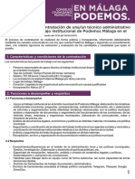 Convocatoria Contratación Técnico para El Apoyo Del Trabajo Institucional de Podemos Malaga en El Ámbito Municipal.