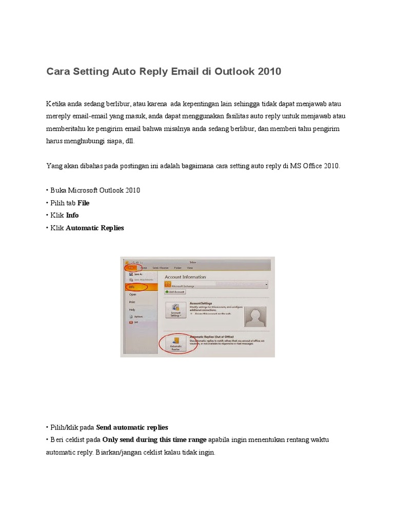 Cara Setting Auto Reply di Outlook 2010 | PDF | Karier & Perkembangan