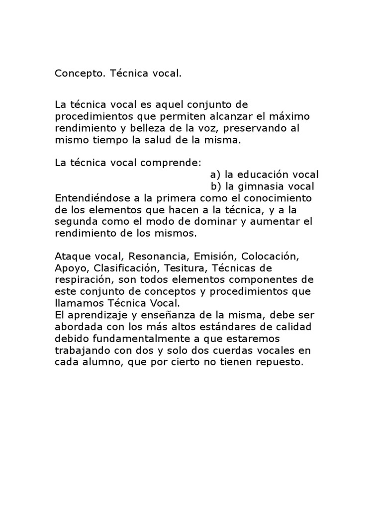 Concepto Tecnica Vocal | PDF