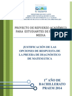 Justificacin de Las Opciones de Respuesta de La Prueba de Diagnstico Matemtica - Primer Ao de Bachillerato Praem 2014 PDF