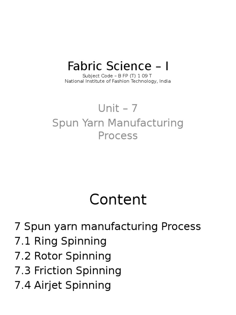 Spun Yarn Manufacturing Processes | PDF | Spinning (Textiles) | Yarn