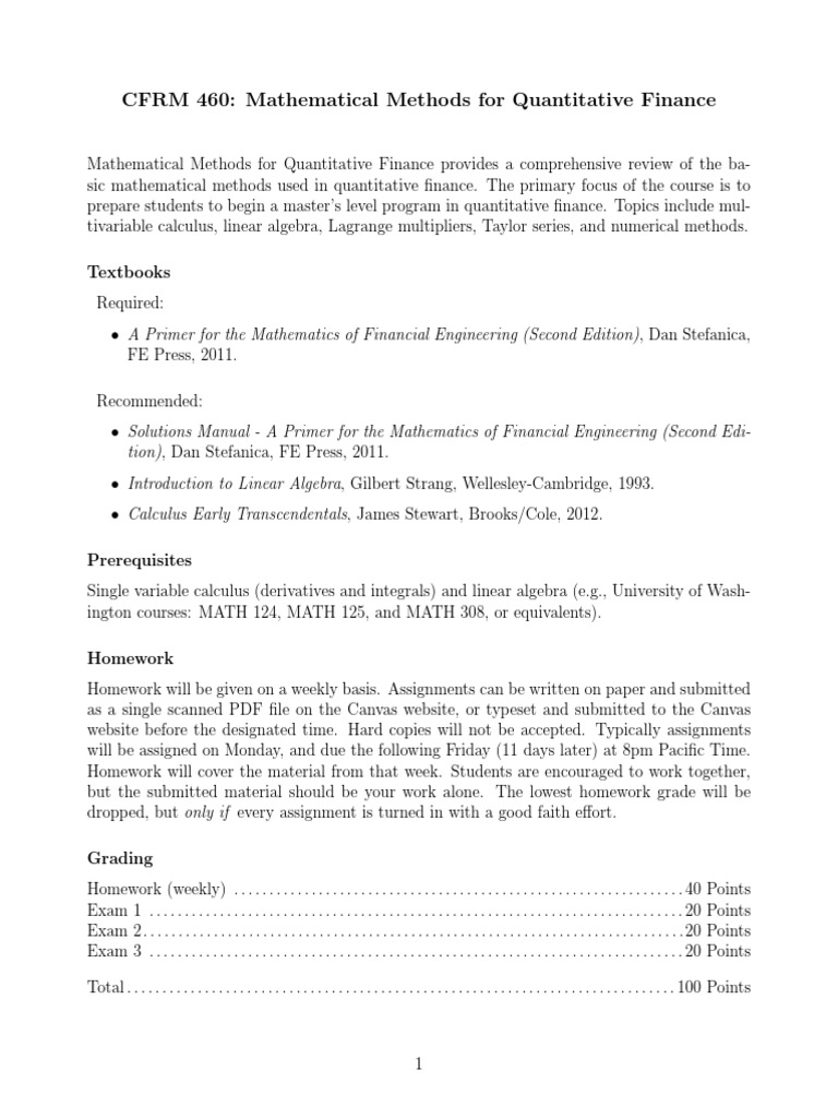 UW CFRM 460 Syllabus | PDF | Matrix (Mathematics) | Numerical Analysis