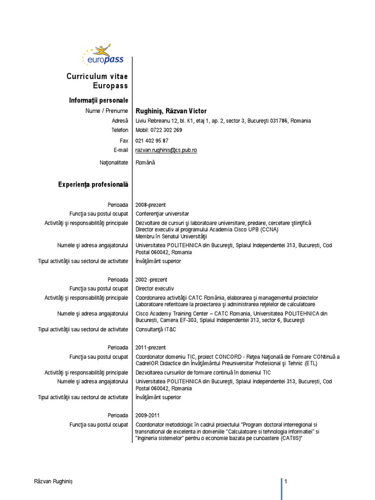 Razvan Rughinis - Curriculum Vitae PDF | PDF