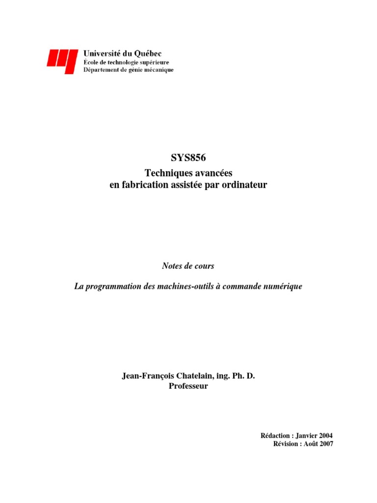 Programmation CNC : Codes G et APT | PDF | Usinage | Programmation ...