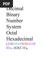 Decimal Binary Number System Octal Hexadecimal