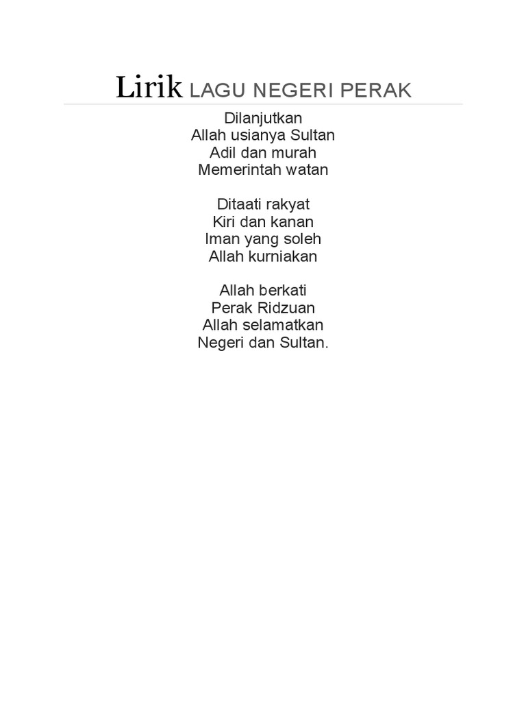 Lirik Lagu Negeri Perak