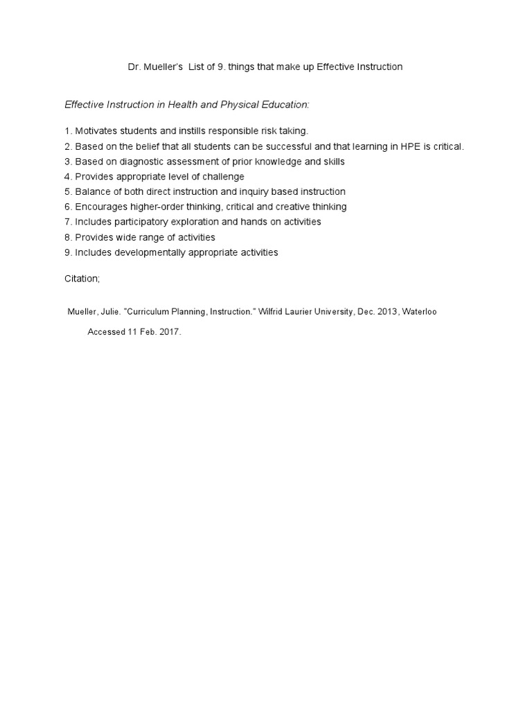 Effective Instruction in HPE: 9 Key Elements | PDF