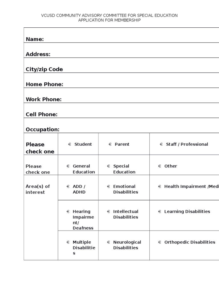 Special Ed Committee Membership Form | PDF