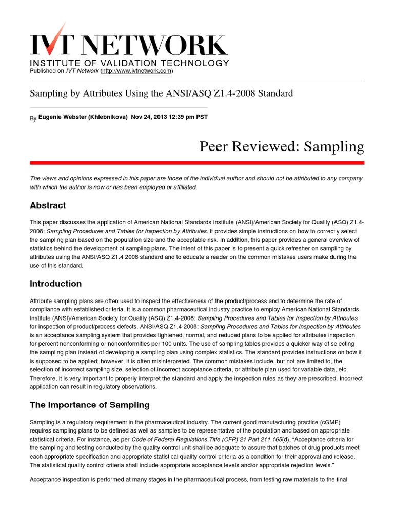 ANSI/ASQ Z1.4-2008 Sampling Guide | PDF | Sampling (Statistics ...