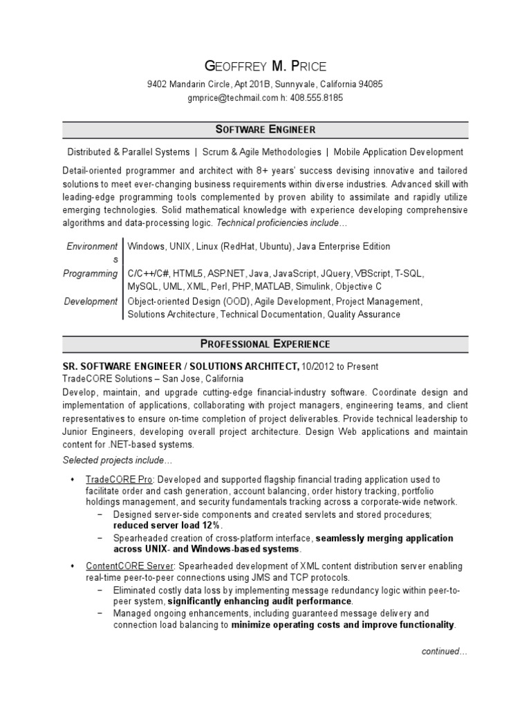 Software Engineer Resume: Geoffrey Price | PDF | Web Application ...