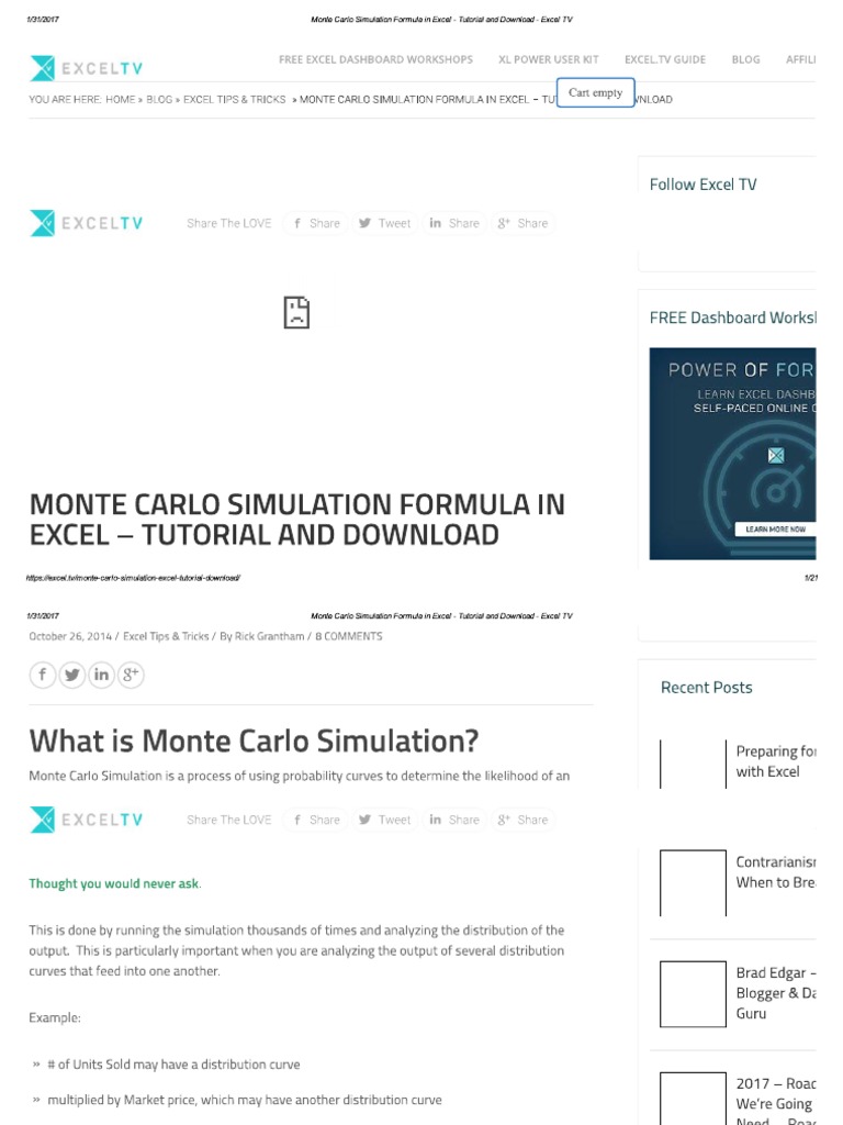 Monte Carlo Simulation Formula in Excel Tutorial and Download Excel